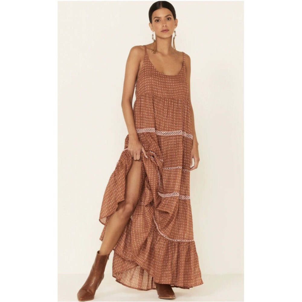 Free People Rare Prairie Picnic Maxi Dress Boho Cottagecore Size Small